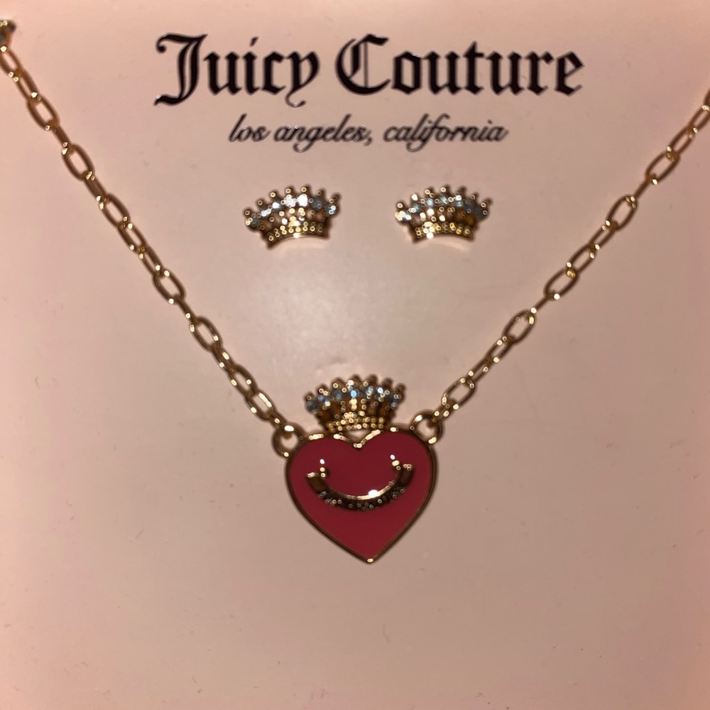 JUICY COUTURE 👑✨ pink heart pendant necklace with earrings 💎✨🩷